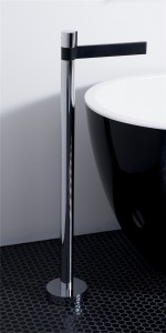 Milli Axon Floor Mounted Bath Mixer in black and chrome (in situ) $1,999