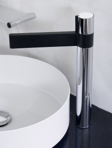 Milli Axon Extended Basin Mixer in black and chrome $699 (in situ)