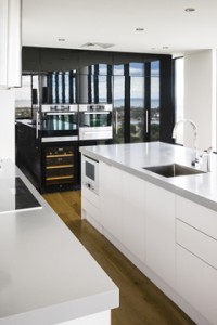 Modern Kitchen, Grey Bench Top, Black and White