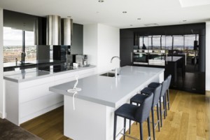 Modern Kitchen, Grey Bench Top, Black and White